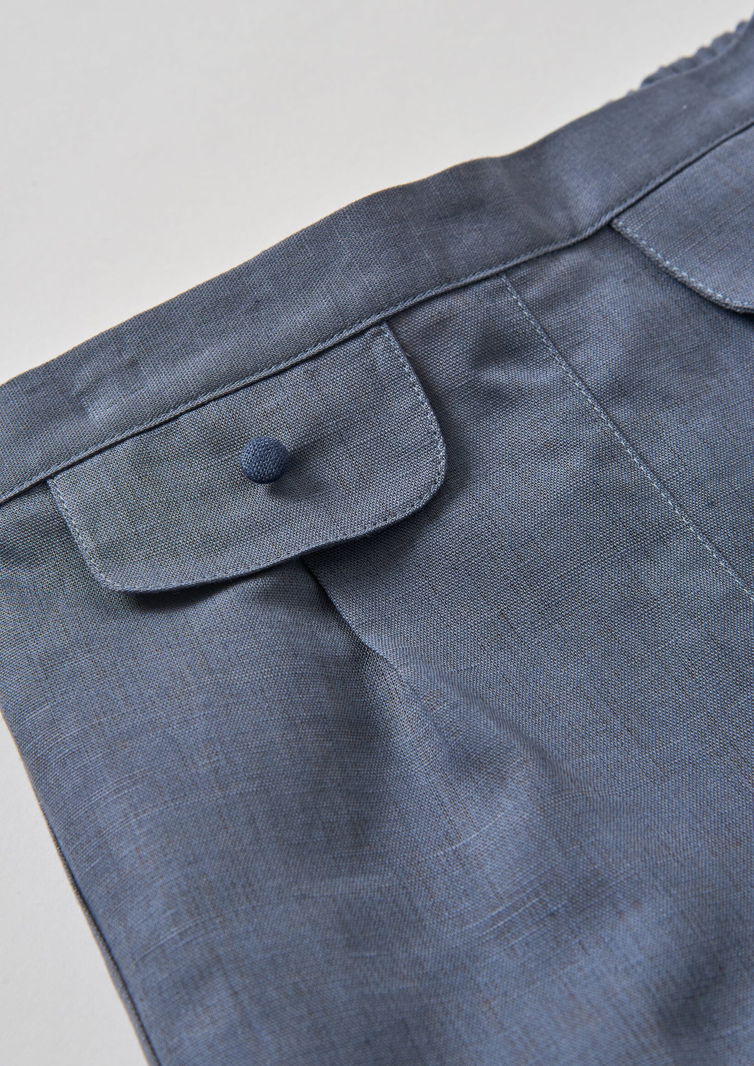 Popelin Slate Blue Linen Shorts with Flaps