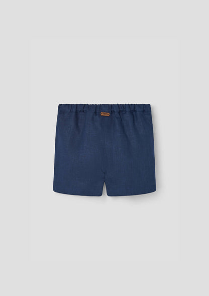 Popelin Navy Blue Linen Shorts with Flaps