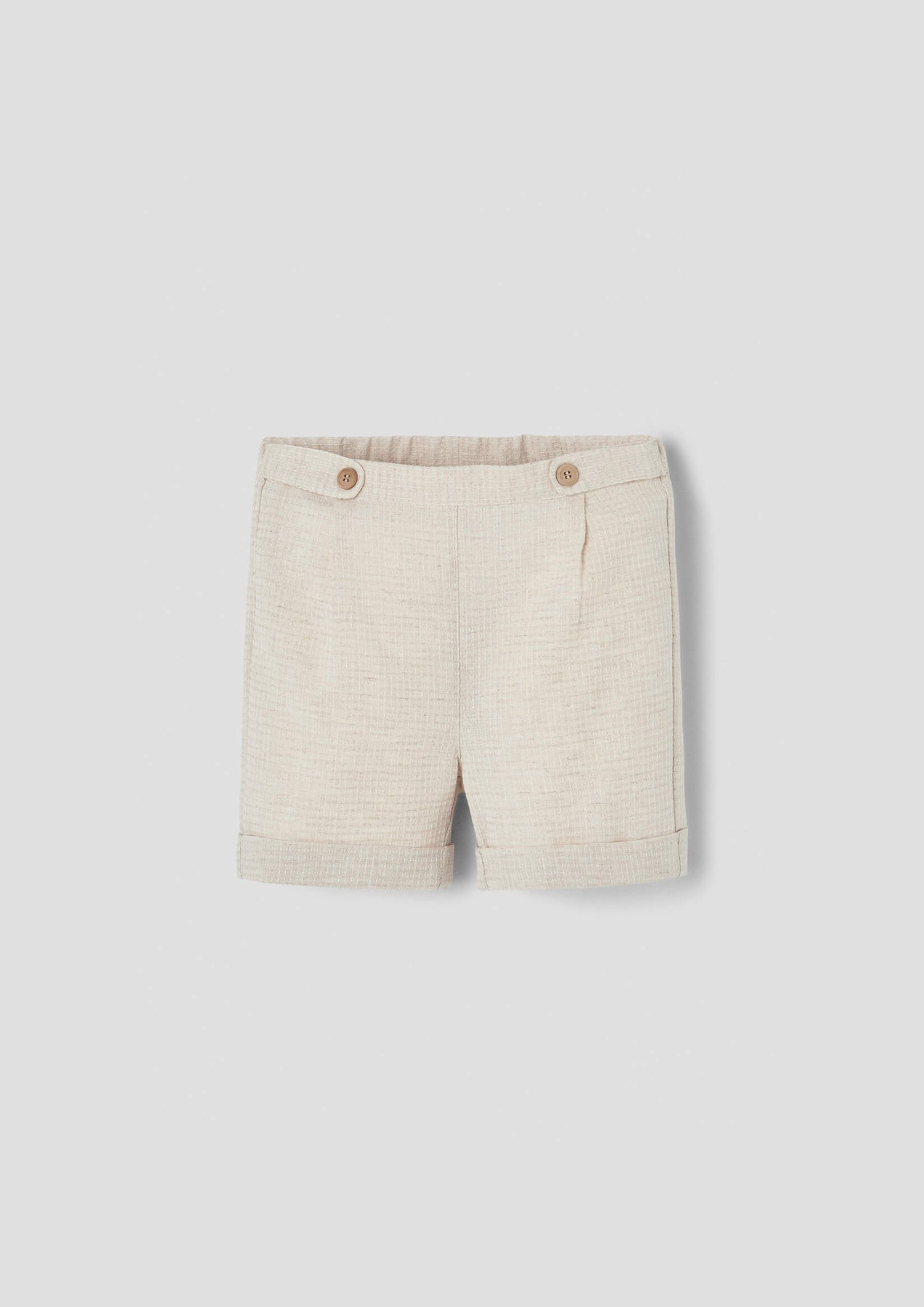 Popelin Sand Waffle Fabric Bermuda Shorts with Turn-Ups