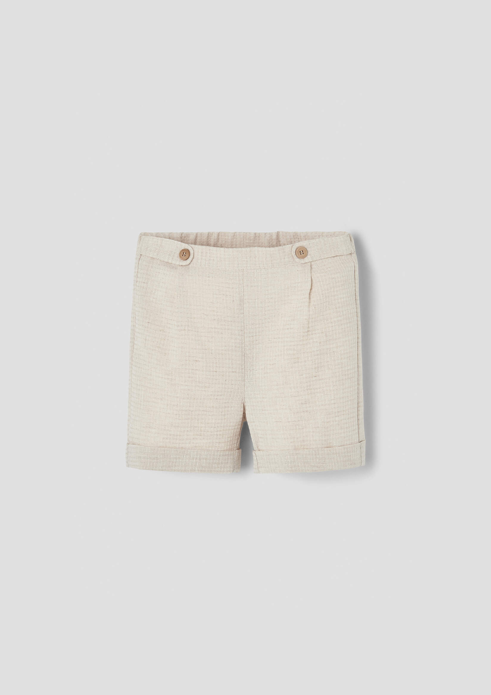 Popelin Sand Waffle Fabric Bermuda Shorts with Turn-Ups