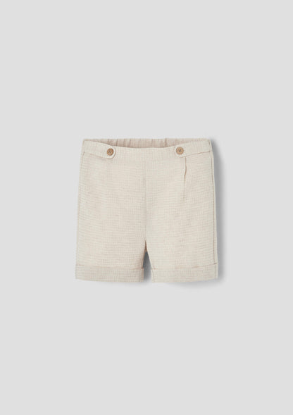Popelin Sand Waffle Fabric Bermuda Shorts with Turn-Ups