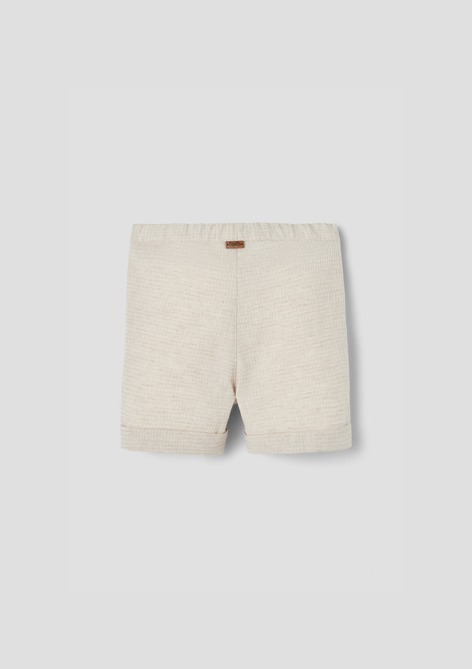 Popelin Sand Waffle Fabric Bermuda Shorts with Turn-Ups