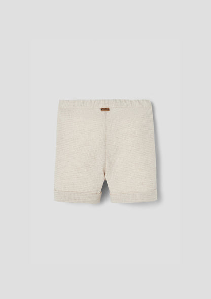 Popelin Sand Waffle Fabric Bermuda Shorts with Turn-Ups