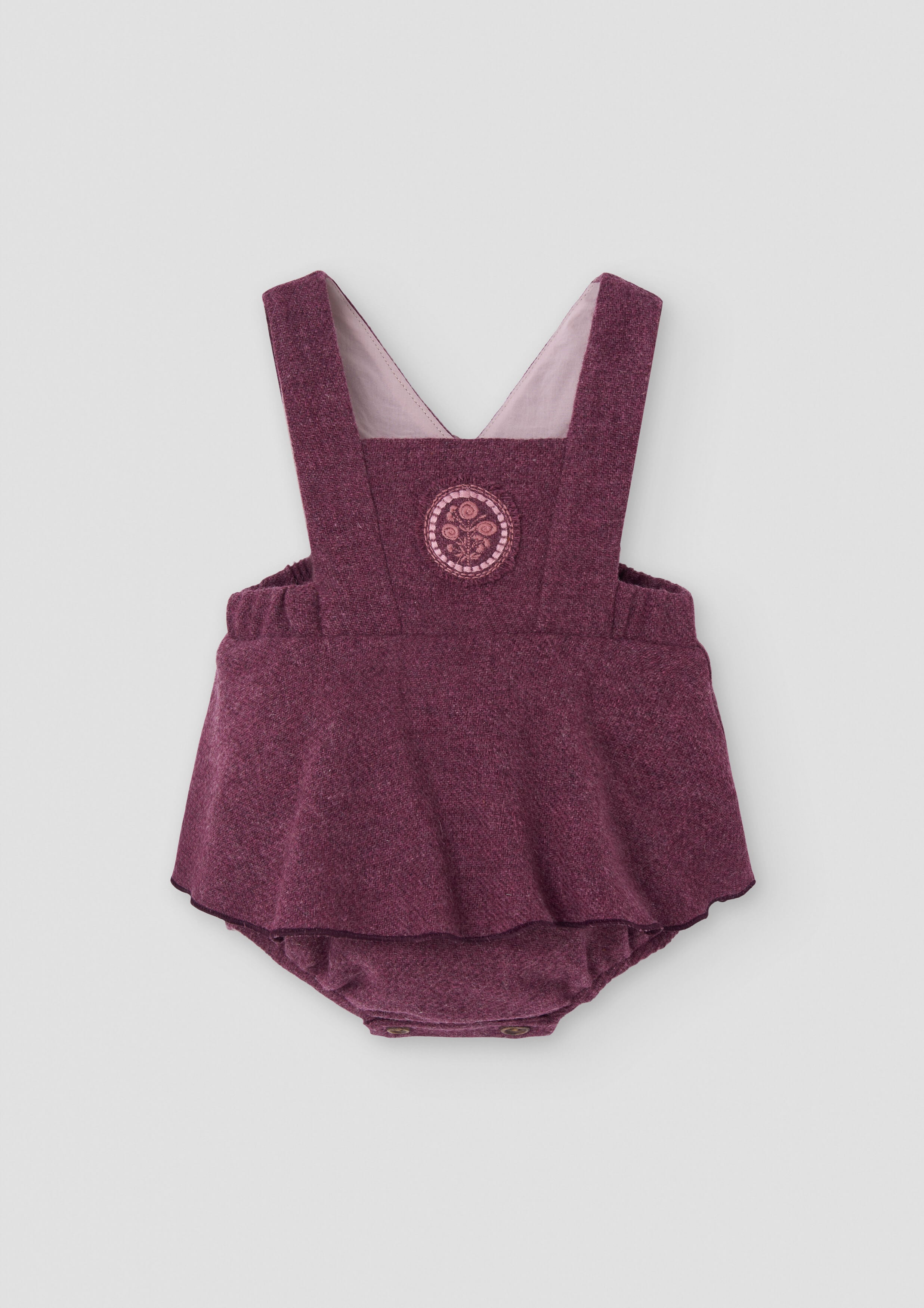 Popelin Baby Wine Red Woollen Romper Suit With Straps