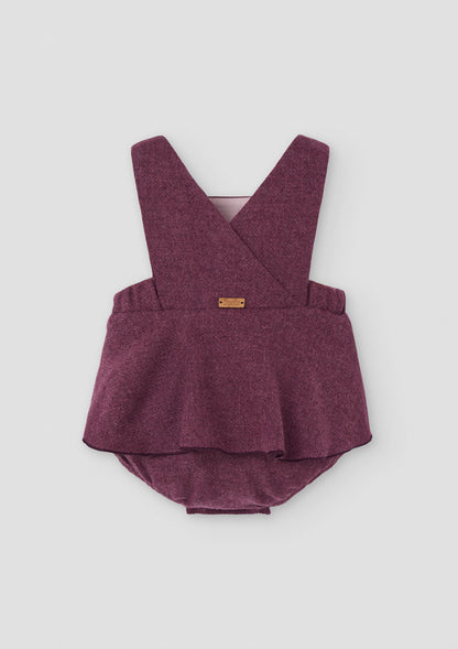 Popelin Baby Wine Red Woollen Romper Suit With Straps