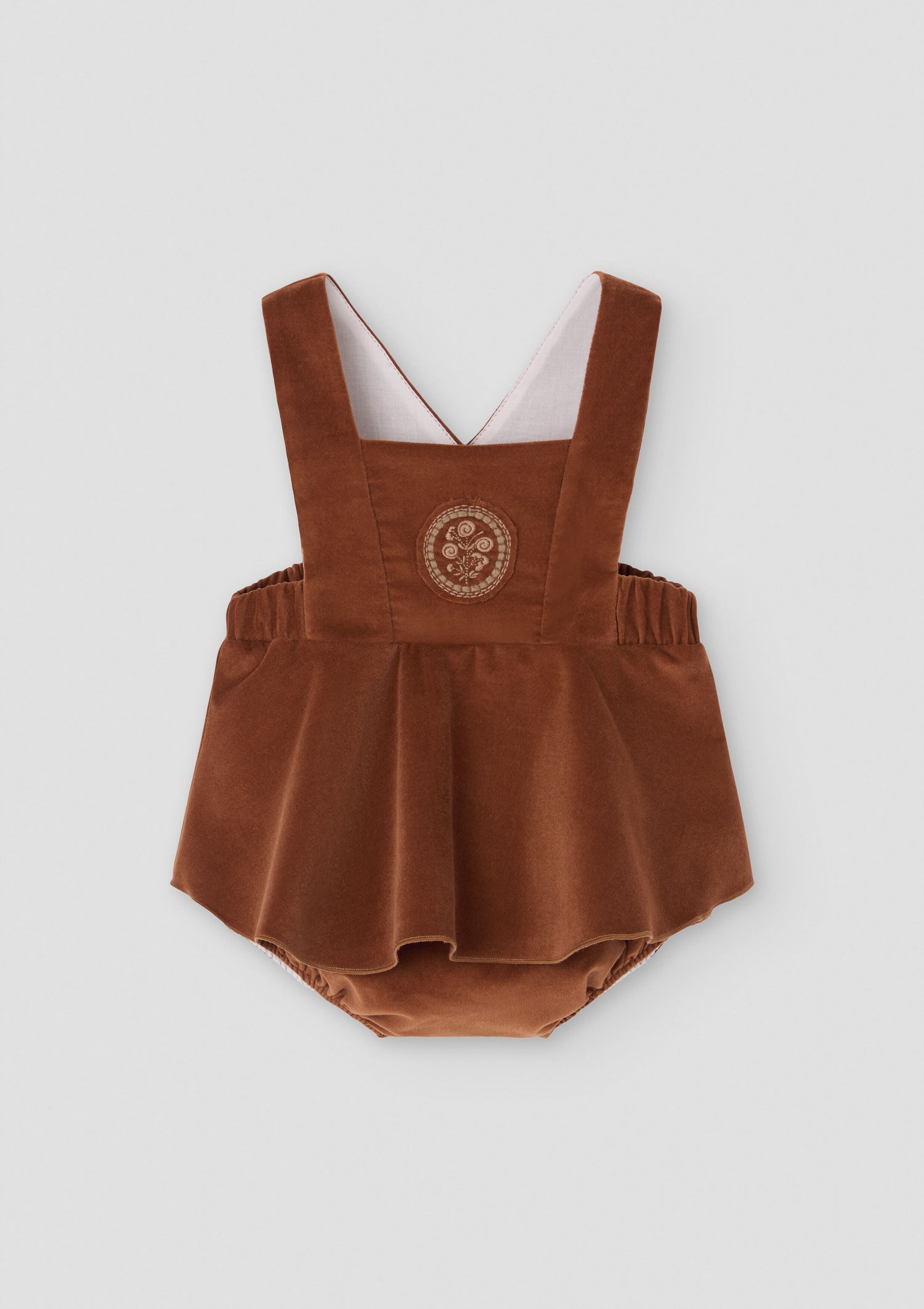 Popelin Baby Terracotta Velvet Romper Suit With Straps