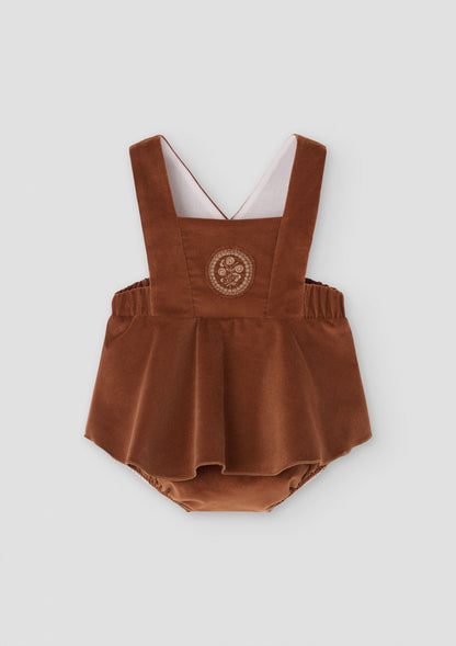 Popelin Baby Terracotta Velvet Romper Suit With Straps