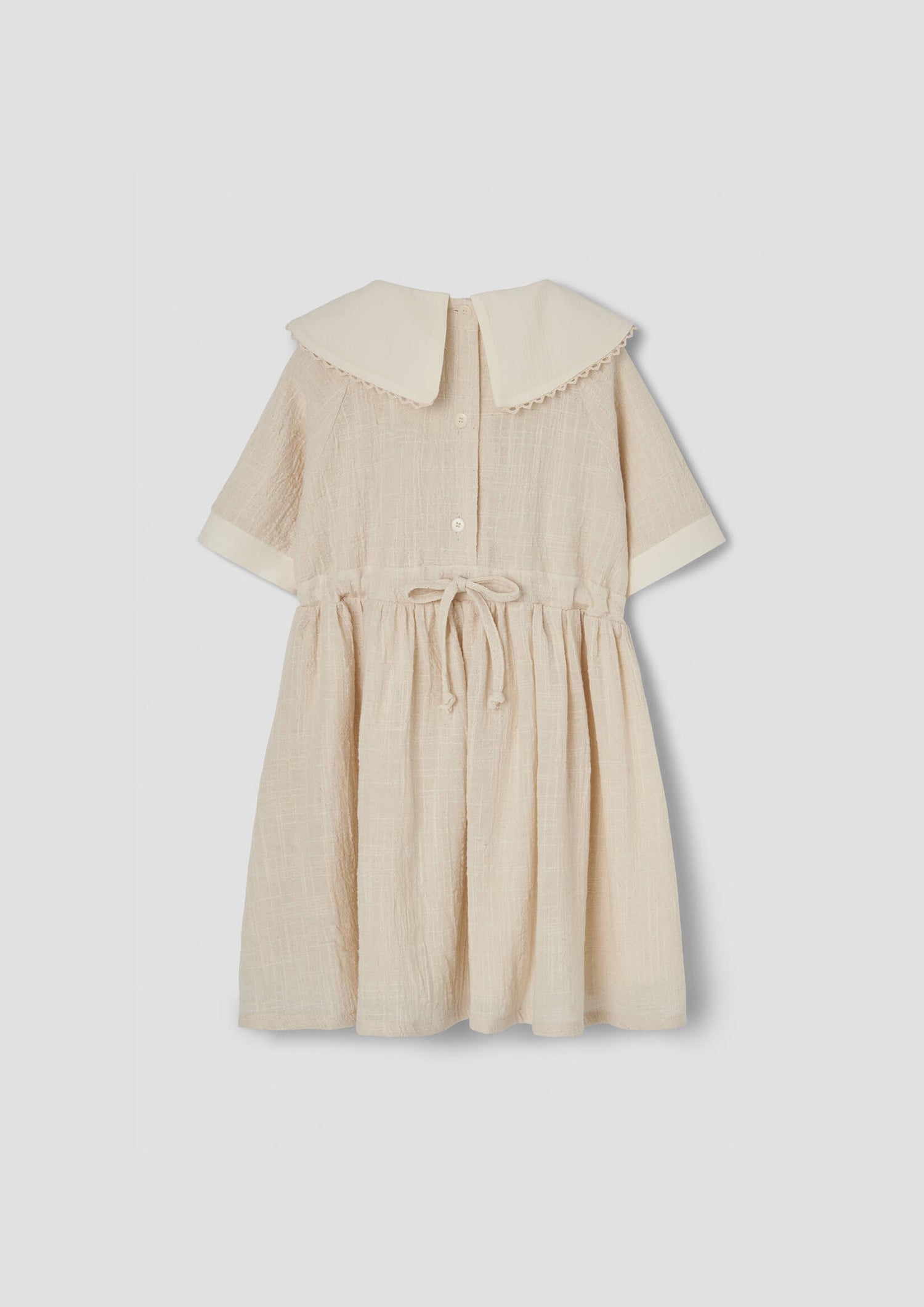 Popelin Off-White Short Dress with Embroidered Bib Collar