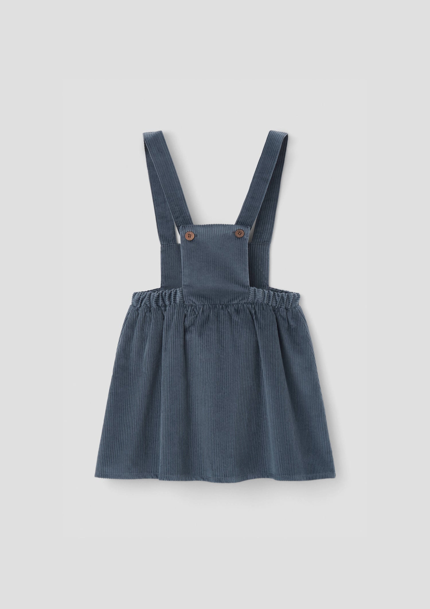 Popelin Girls Grey-Blue Corduroy Short Dress With Embroidered Bib