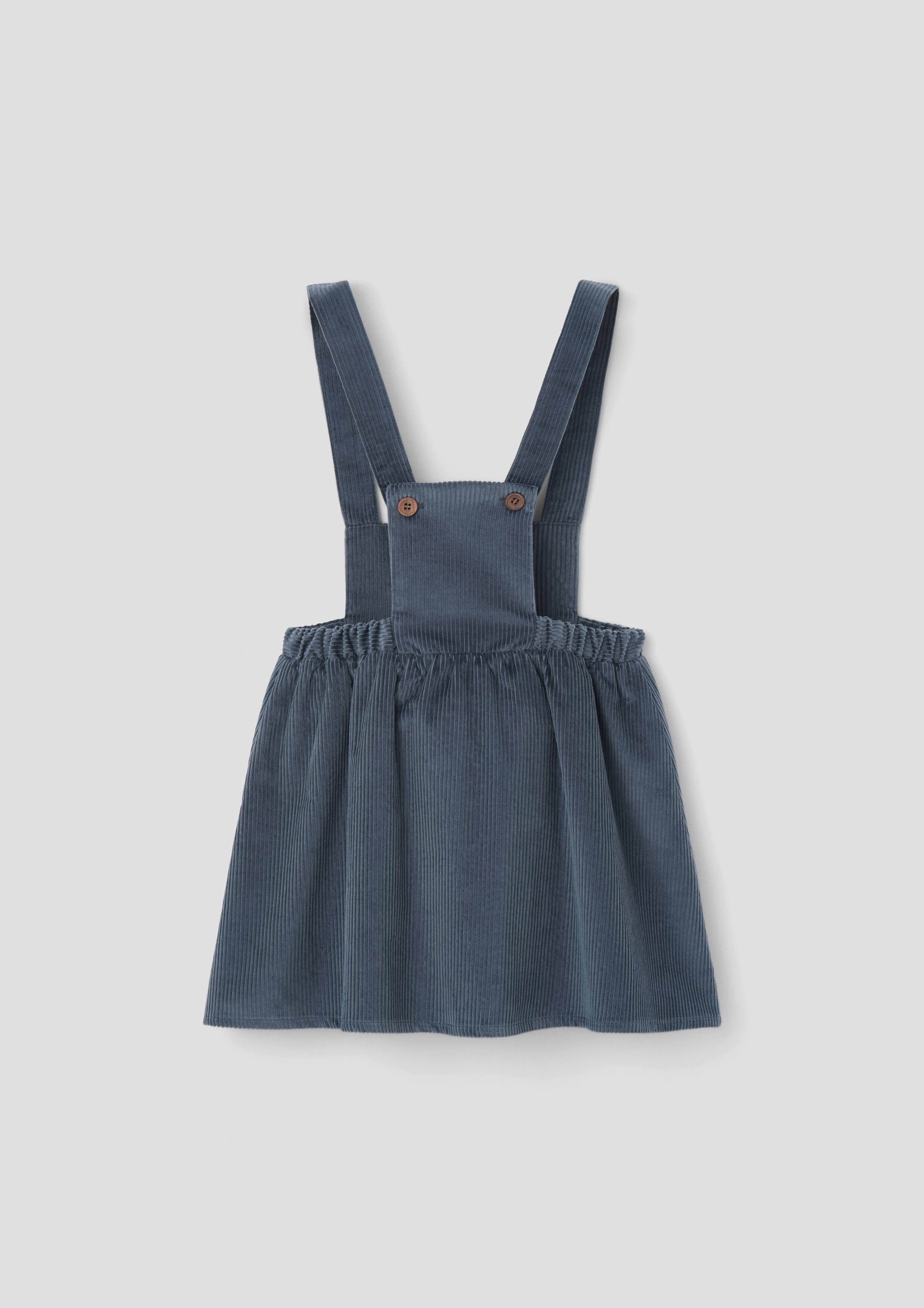 Popelin Girls Grey-Blue Corduroy Short Dress With Embroidered Bib