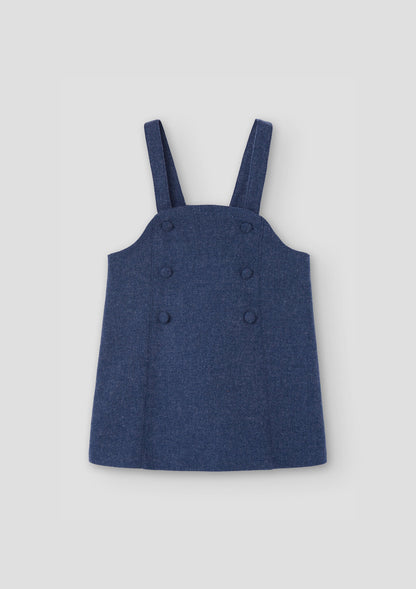 Popelin Girls Blue Wool Short Dress With Bib