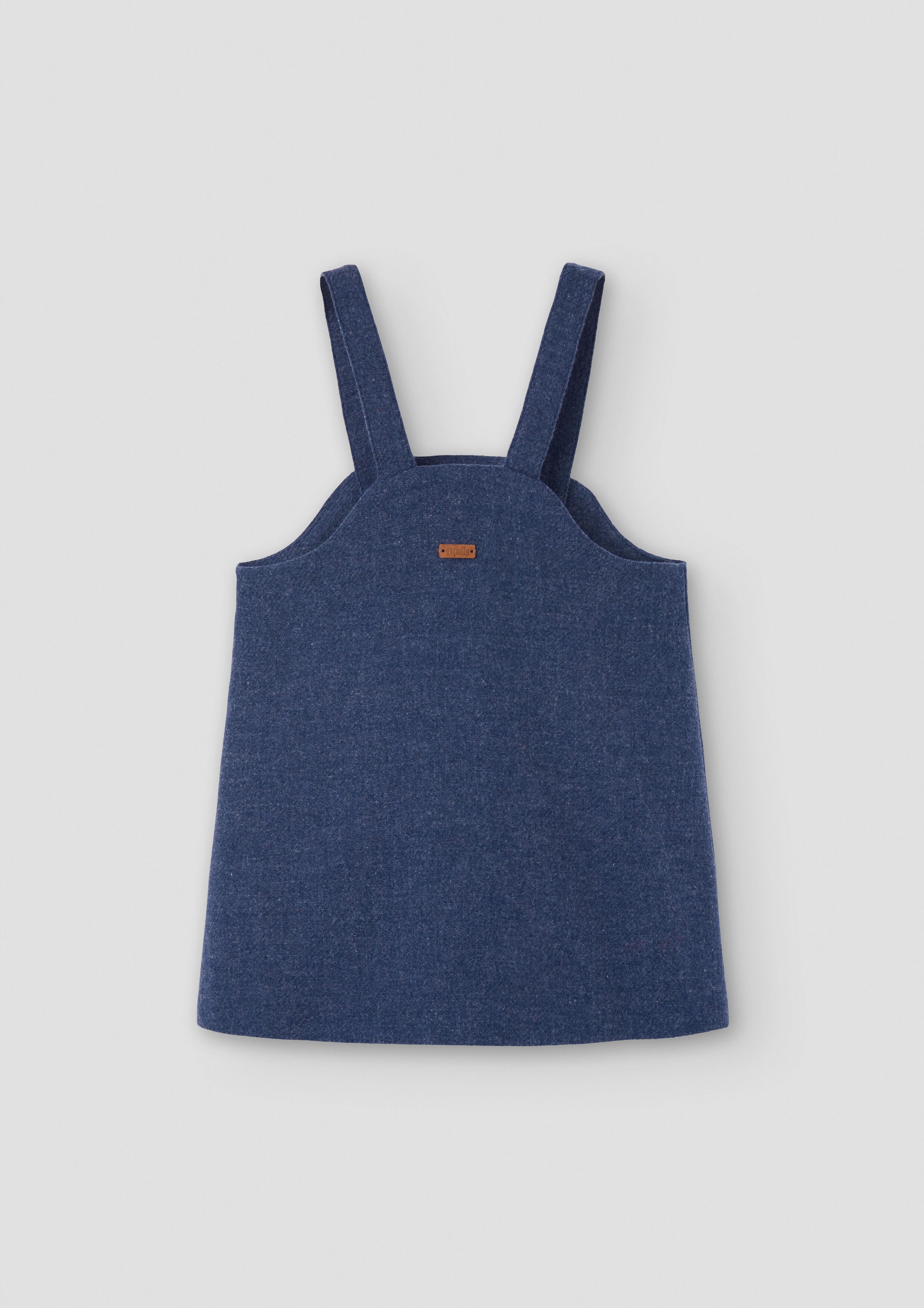 Popelin Girls Blue Wool Short Dress With Bib