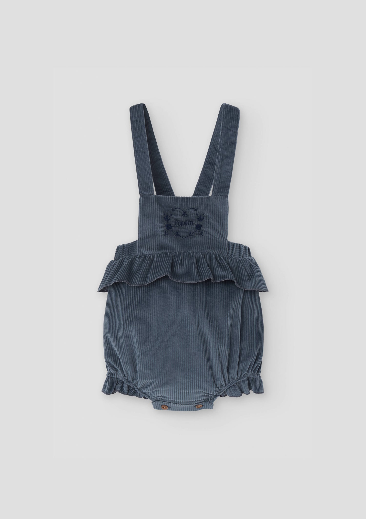 Popelin Baby Grey-Blue Corduroy Romper Suit With Frill