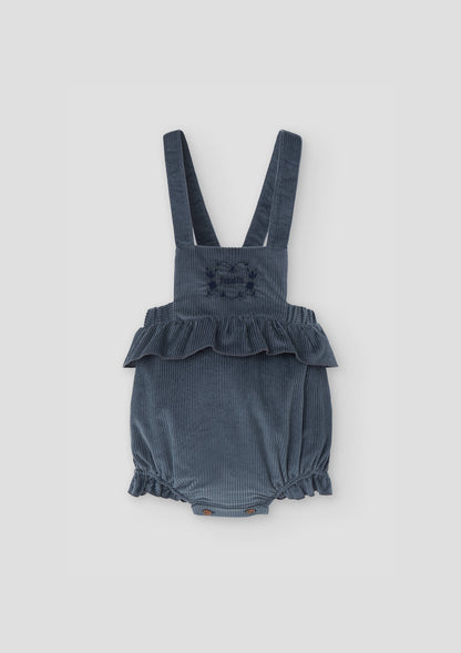 Popelin Baby Grey-Blue Corduroy Romper Suit With Frill