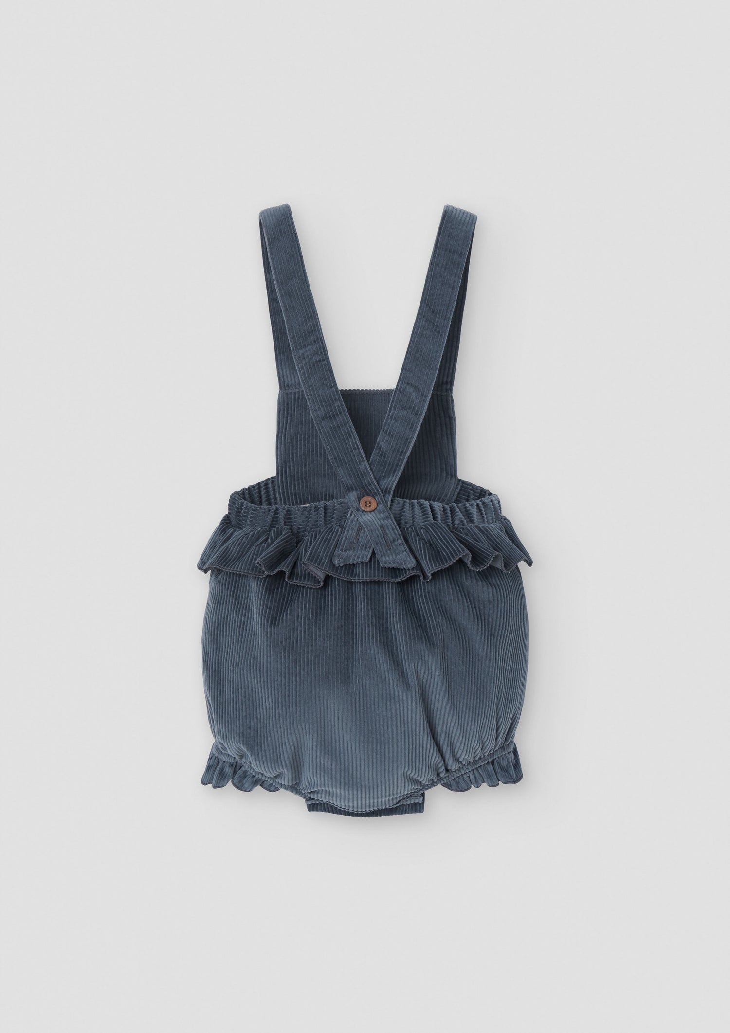 Popelin Baby Grey-Blue Corduroy Romper Suit With Frill