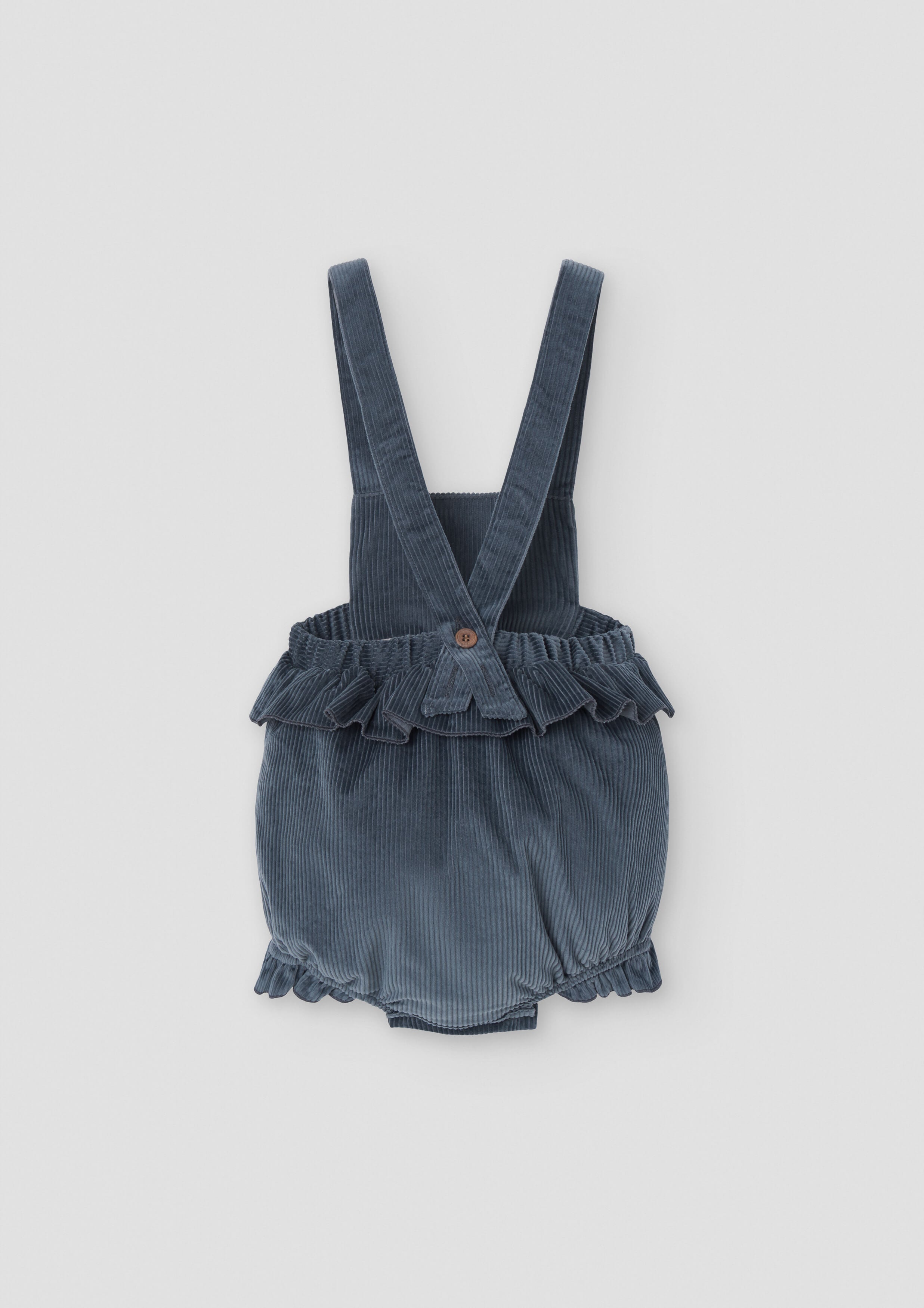 Popelin Baby Grey-Blue Corduroy Romper Suit With Frill