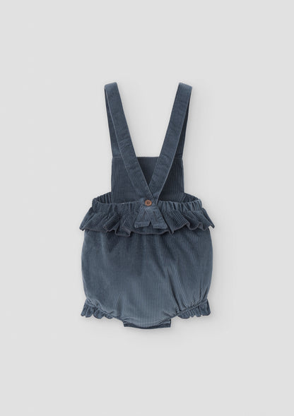 Popelin Baby Grey-Blue Corduroy Romper Suit With Frill