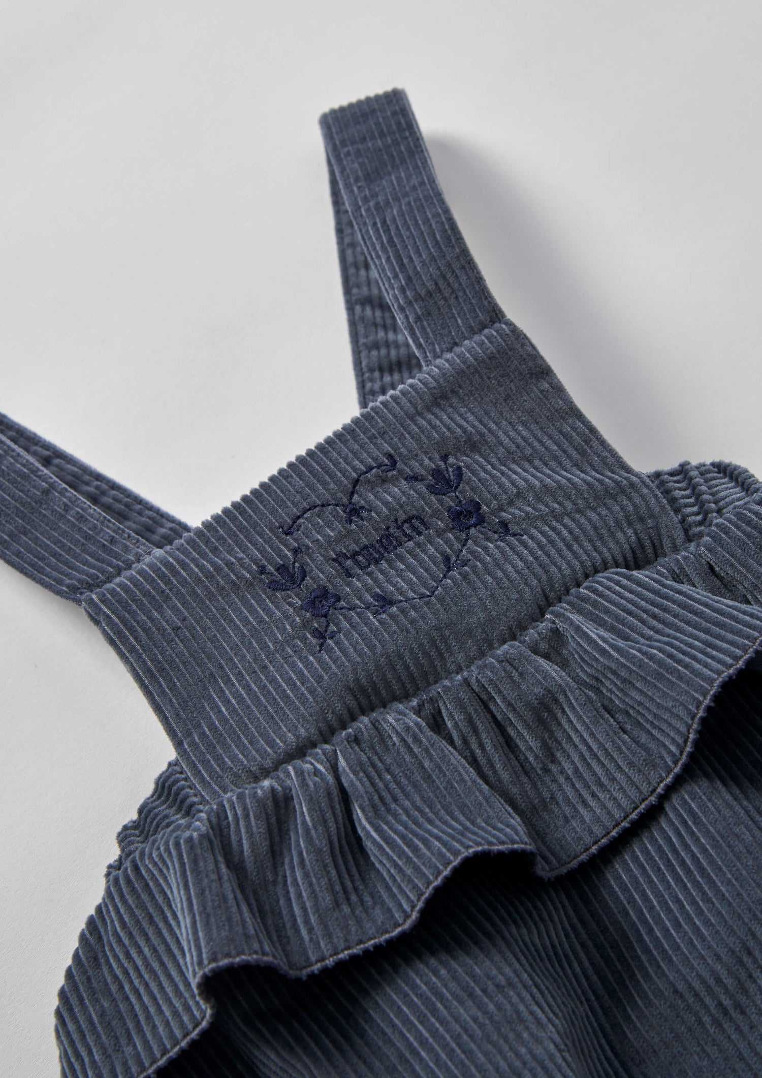 Popelin Baby Grey-Blue Corduroy Romper Suit With Frill