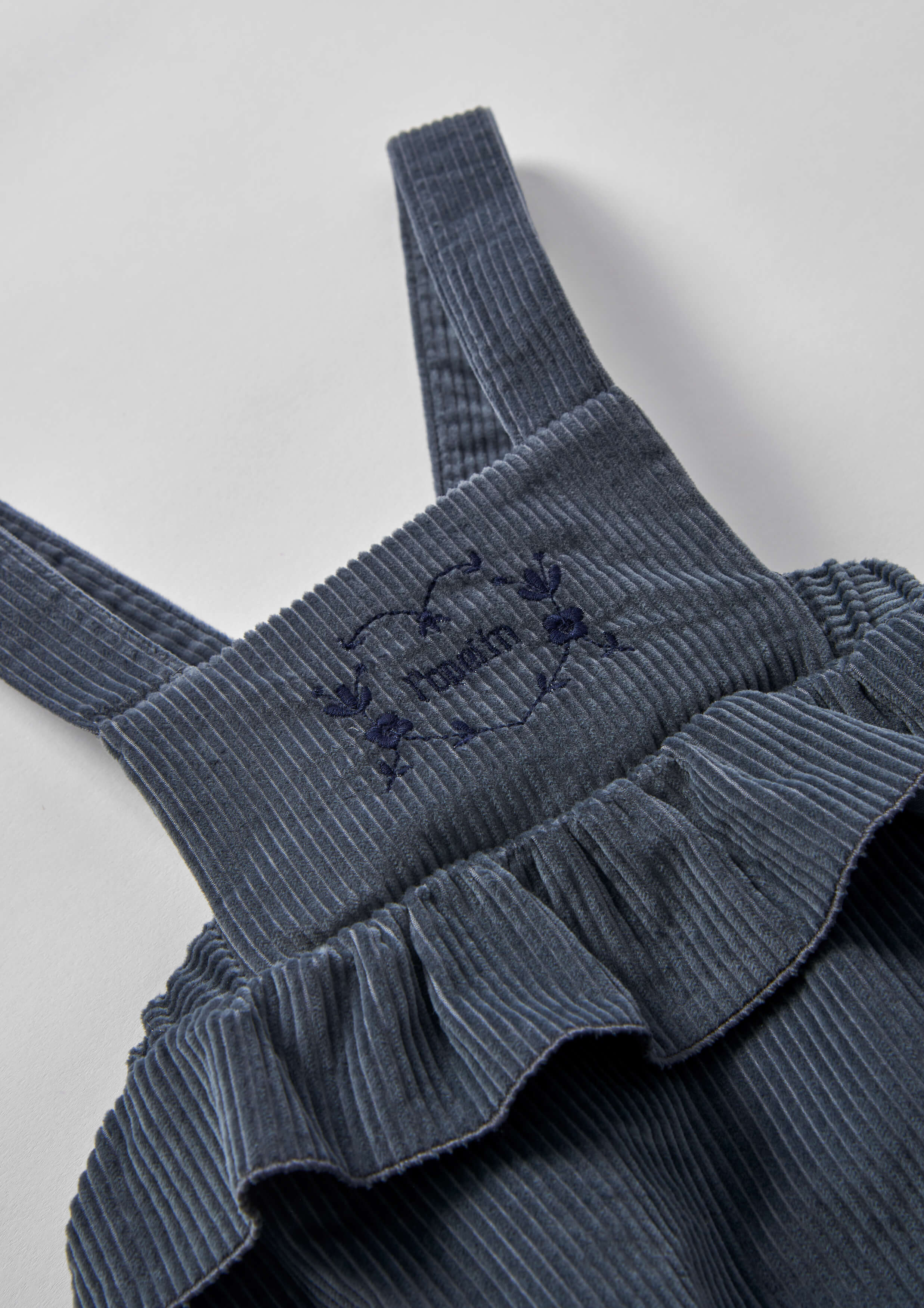 Popelin Baby Grey-Blue Corduroy Romper Suit With Frill