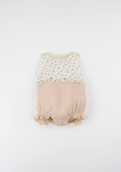 Popelin Floral Contrasting Baby Romper Suit
