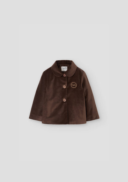 Popelin Brown Velvet Coat with Collar