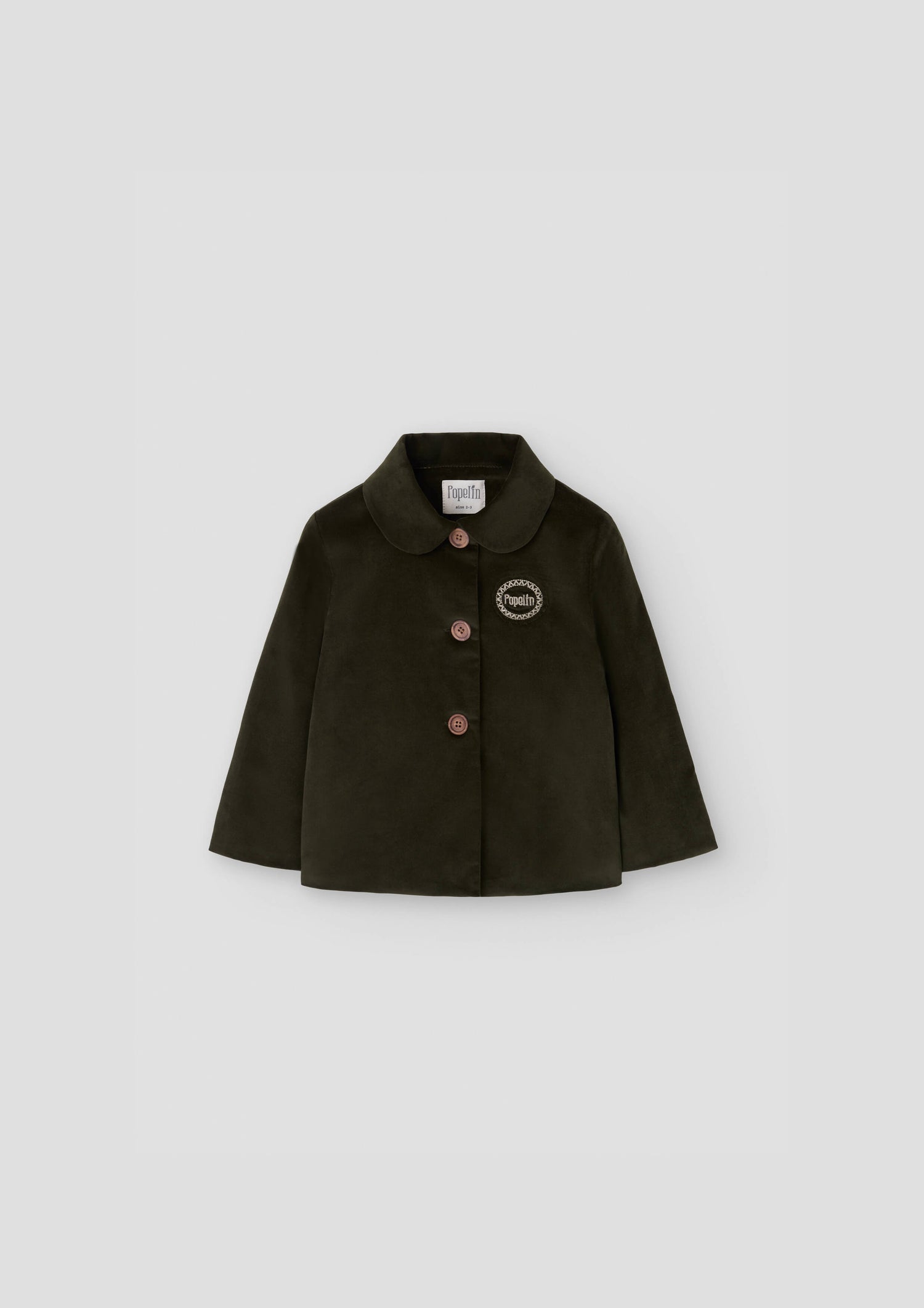 Popelin Boys Moss Green Velvet Coat with Collar