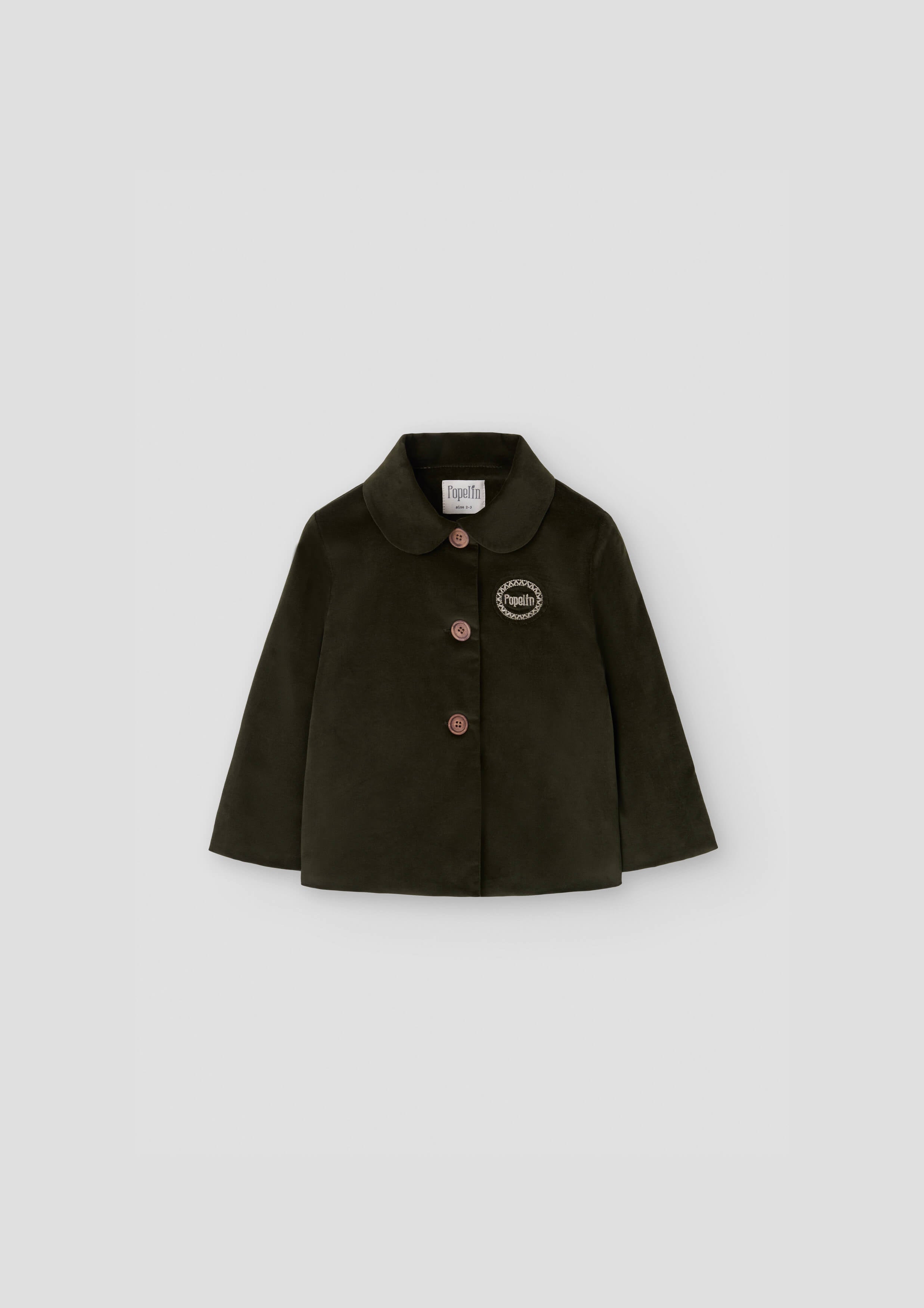 Popelin Boys Moss Green Velvet Coat with Collar