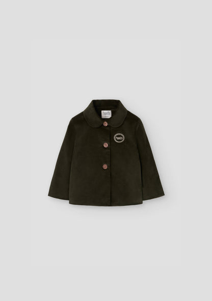 Popelin Boys Moss Green Velvet Coat with Collar