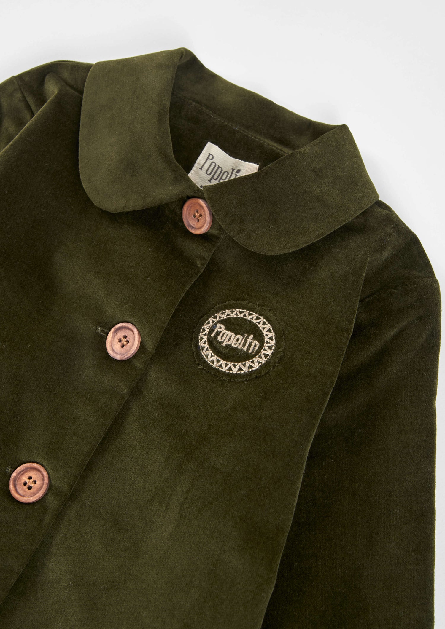 Popelin Boys Moss Green Velvet Coat with Collar
