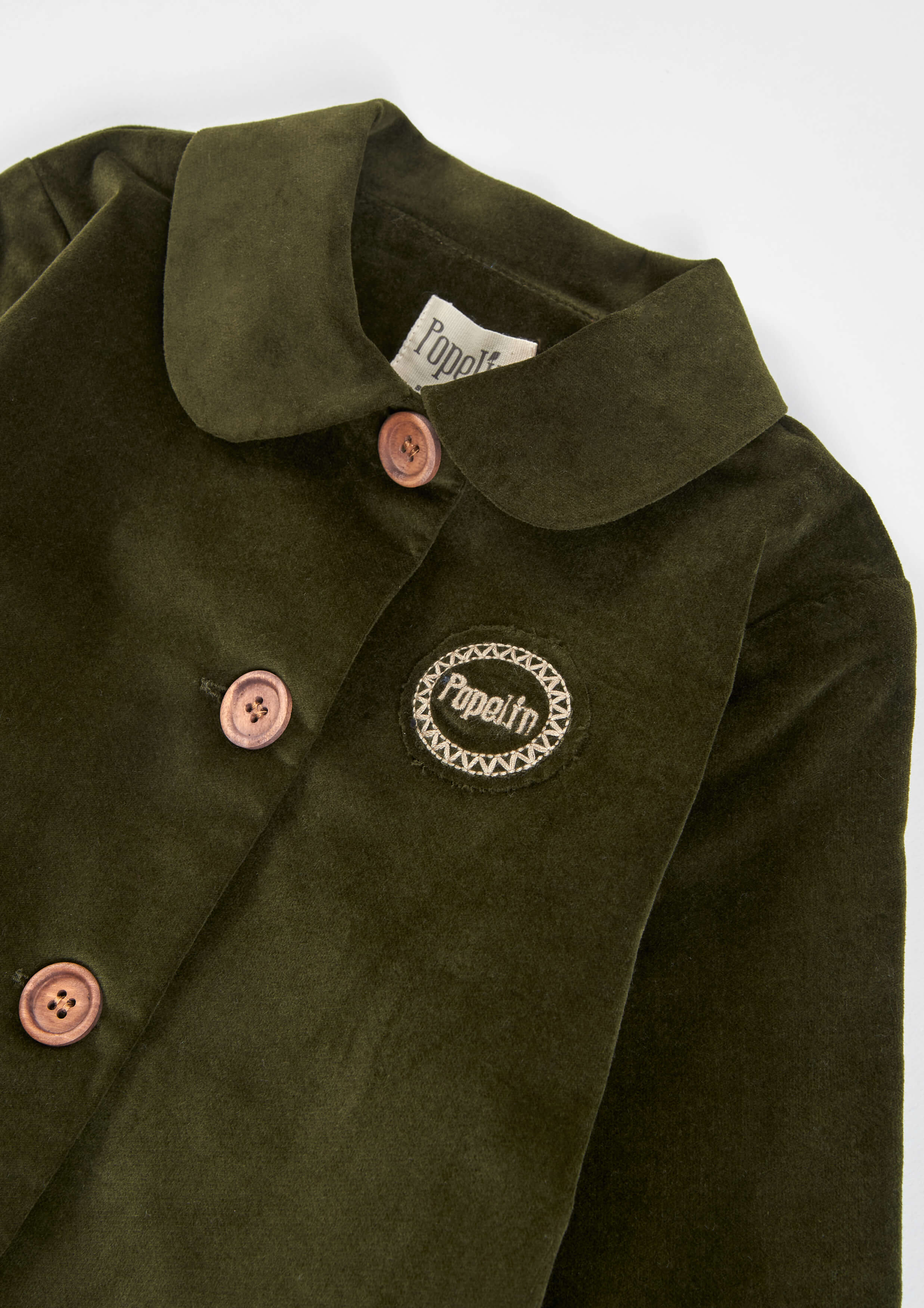 Popelin Boys Moss Green Velvet Coat with Collar