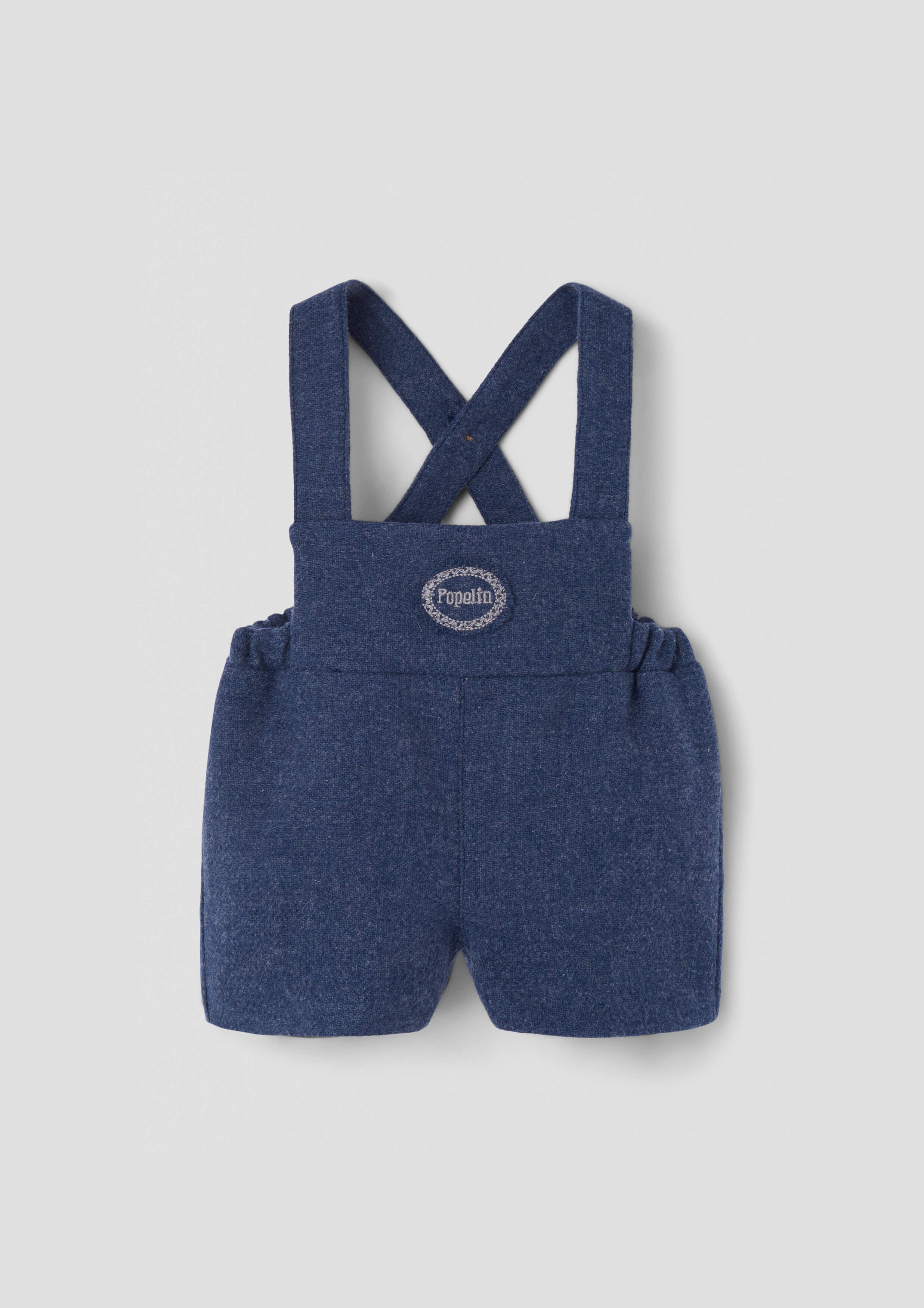 Popelin Baby Blue Woollen Short Dungarees With Embroidery Appliqué