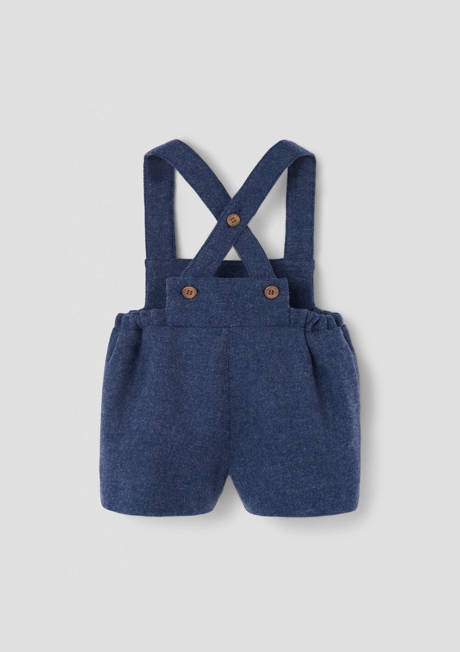 Popelin Baby Blue Woollen Short Dungarees With Embroidery Appliqué