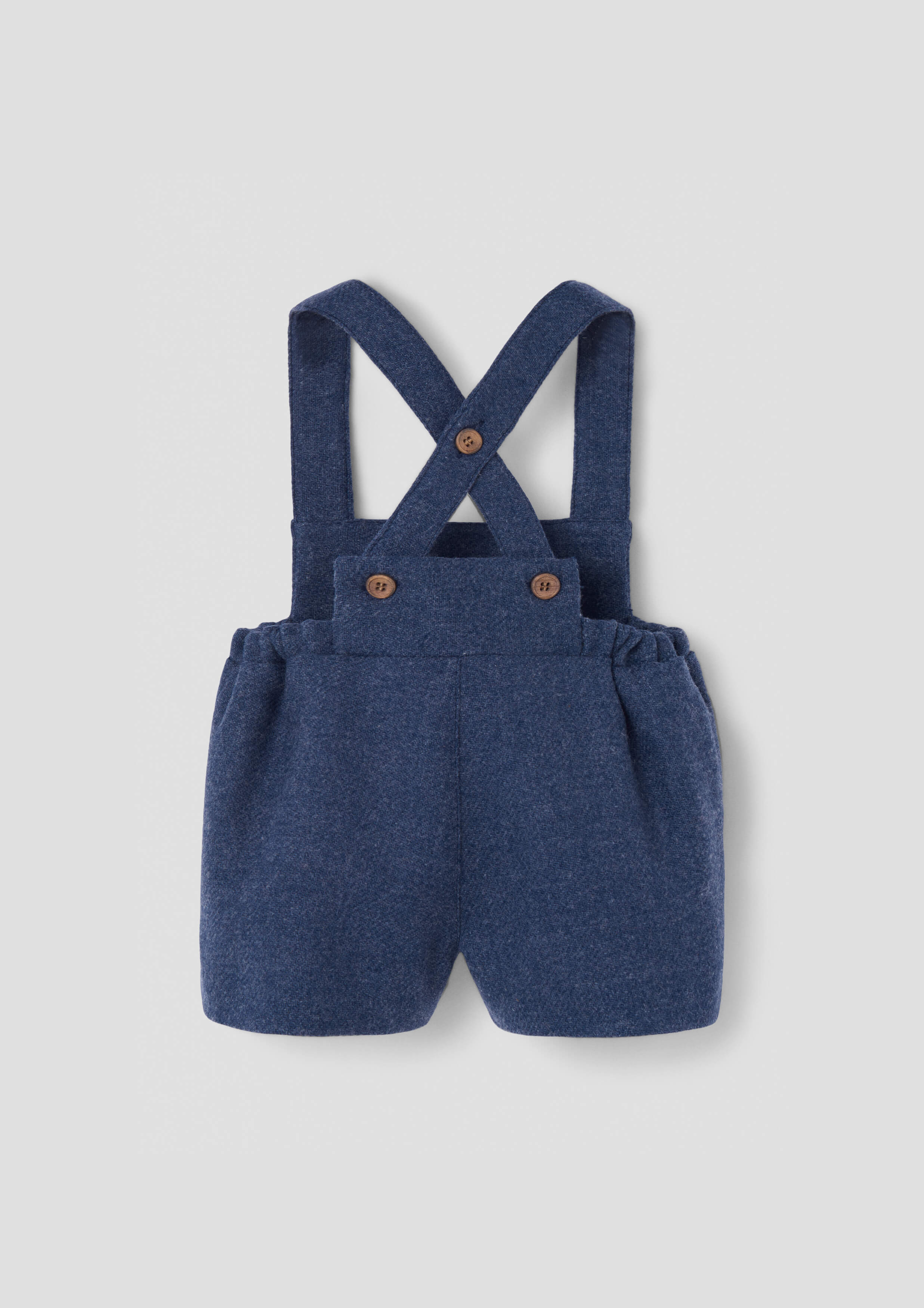 Popelin Baby Blue Woollen Short Dungarees With Embroidery Appliqué