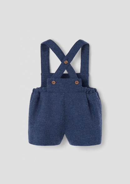 Popelin Baby Blue Woollen Short Dungarees With Embroidery Appliqué