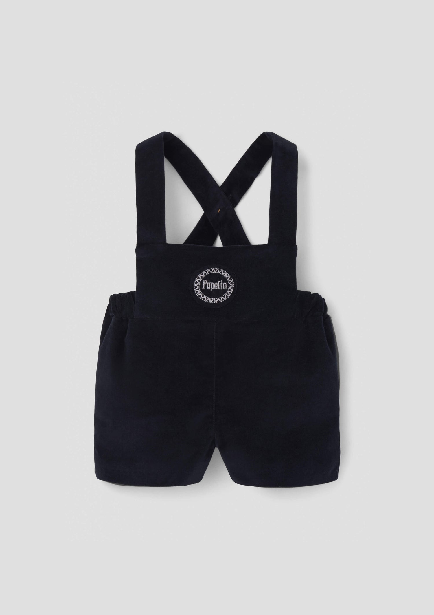 Popelin Baby Black Velvet Short Dungarees With Embroidery Appliqué