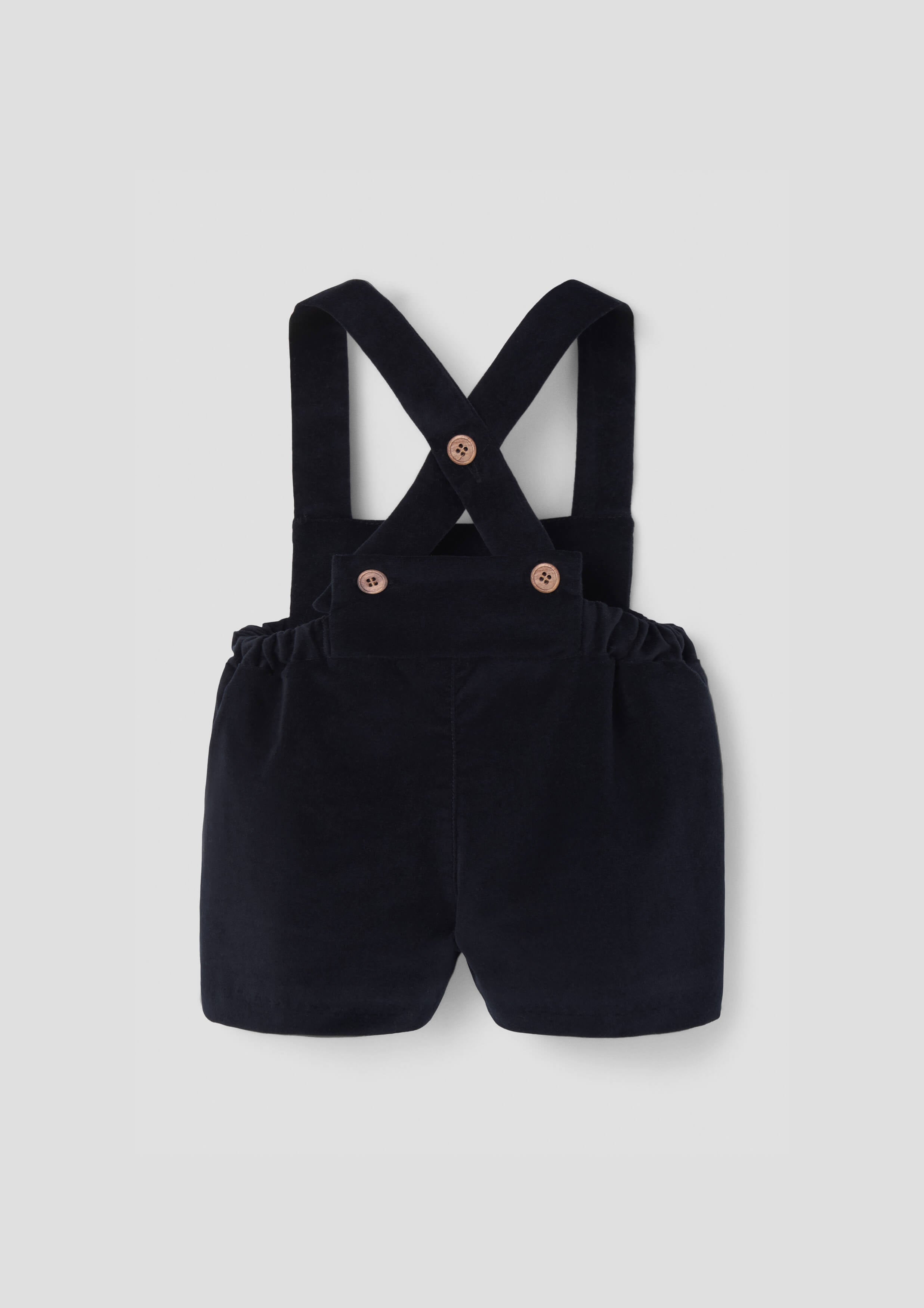 Popelin Baby Black Velvet Short Dungarees With Embroidery Appliqué