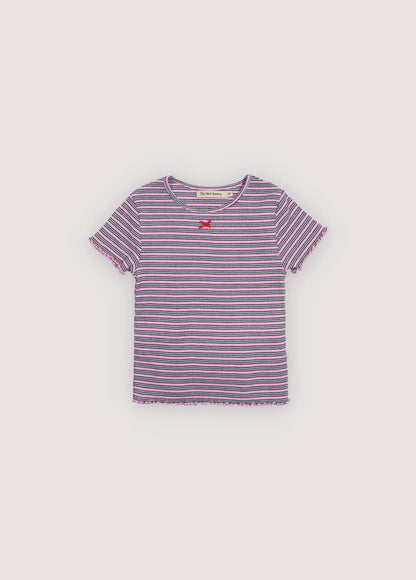 The New Society Rib Baby Tee Pink Lavender Mini Stripes