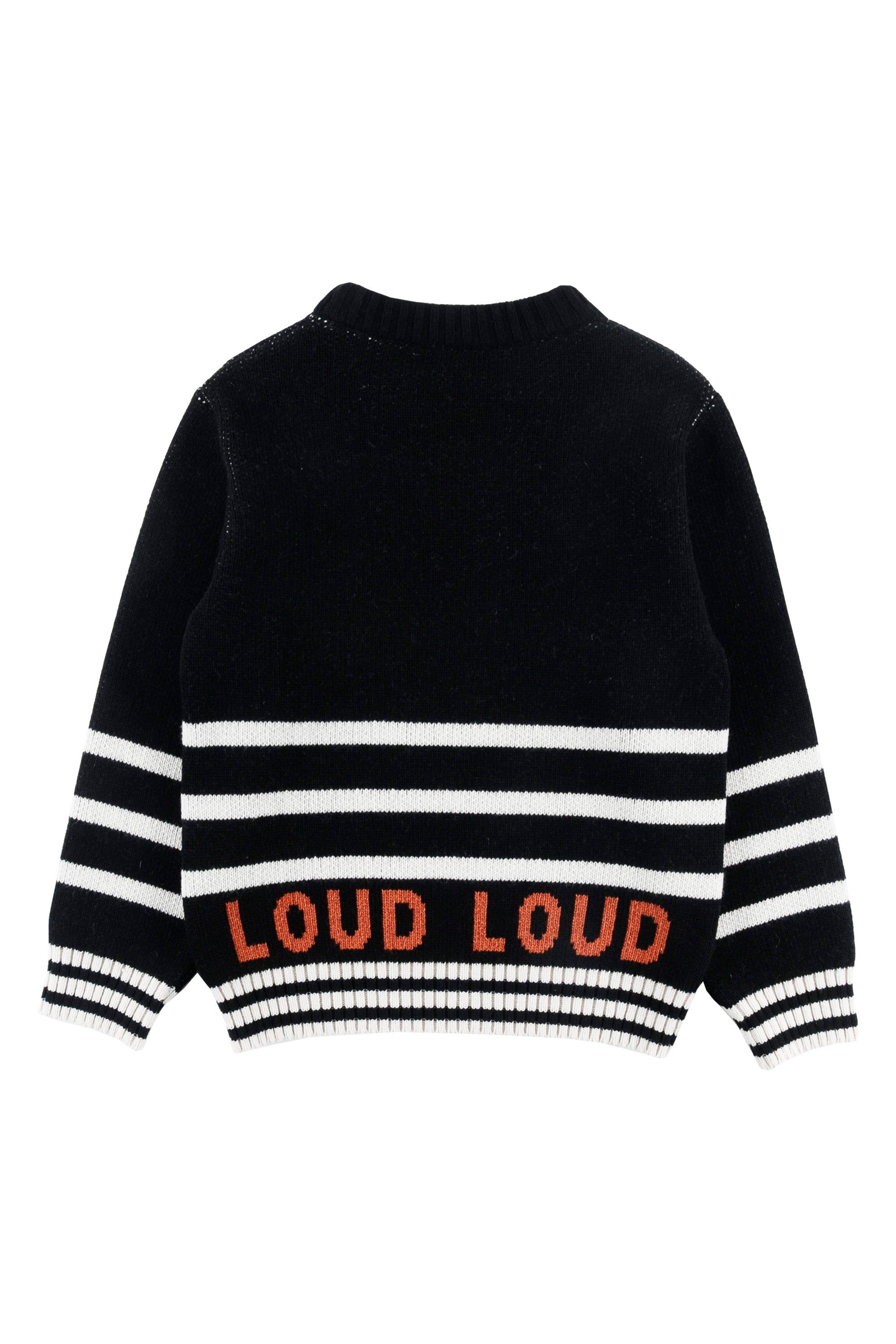 Loud Apparel Black Striped and Logo Meadow Sweater