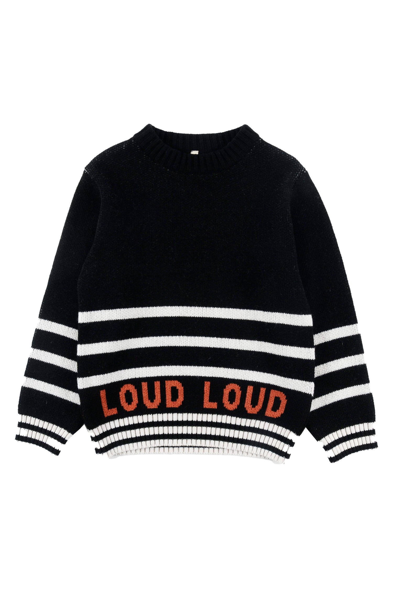 Loud Apparel Black Striped and Logo Meadow Sweater