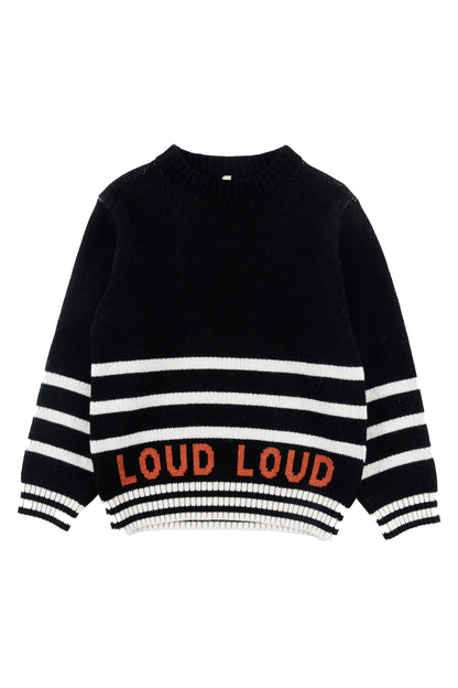 Loud Apparel Black Striped and Logo Meadow Sweater