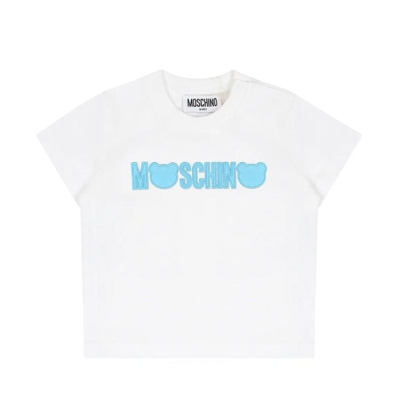 Moschino White with Blue Logo Tee Shirt