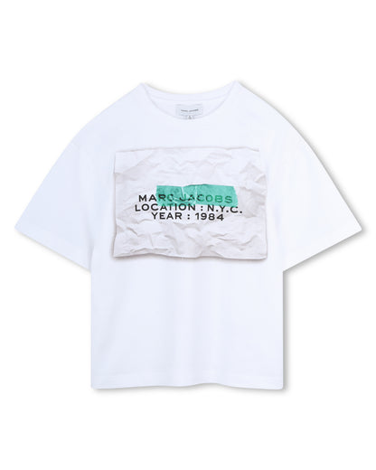 Little Marc Jacobs Green White T-Shirt in Cotton Jersey