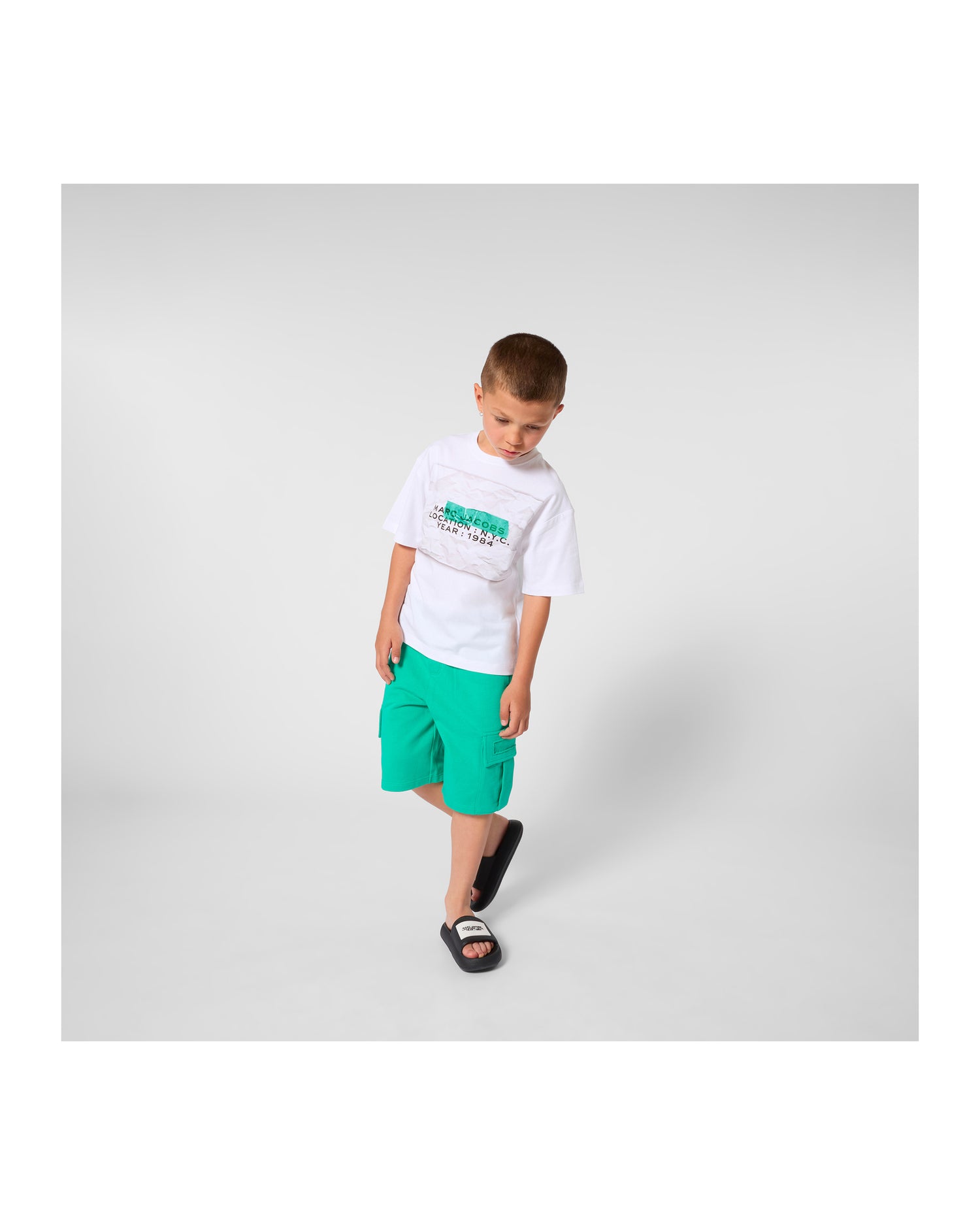 Little Marc Jacobs Green White T-Shirt in Cotton Jersey