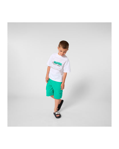Little Marc Jacobs Green White T-Shirt in Cotton Jersey