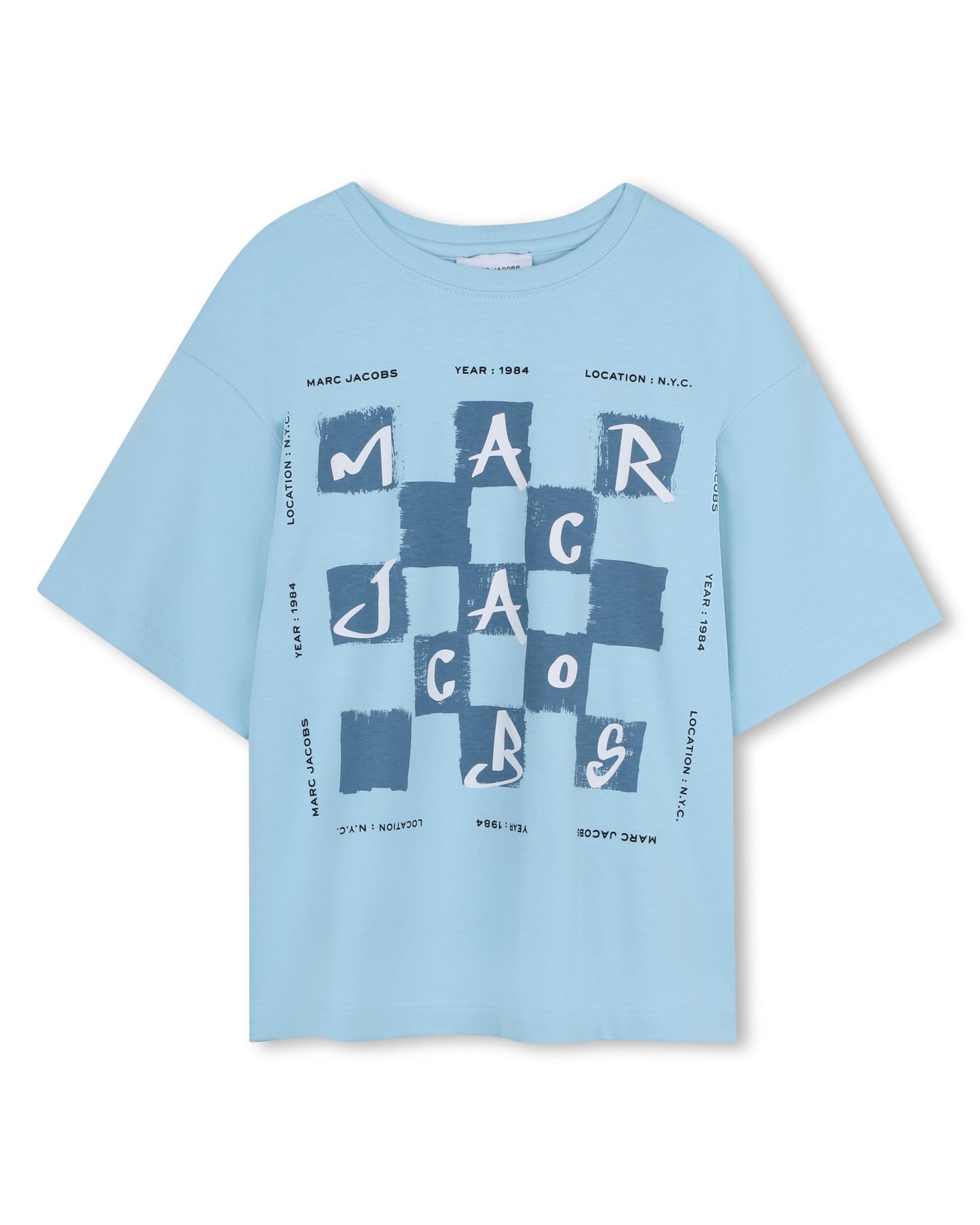 Little Marc Jacobs Pale Blue T-Shirt in Cotton Jersey Illustration