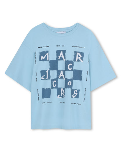 Little Marc Jacobs Pale Blue T-Shirt in Cotton Jersey Illustration