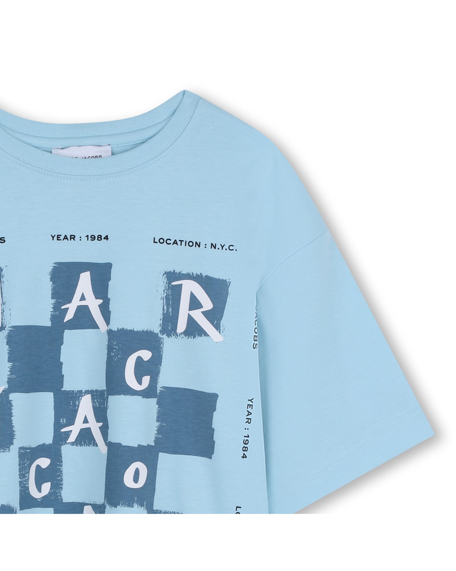 Little Marc Jacobs Pale Blue T-Shirt in Cotton Jersey Illustration