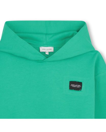 Little Marc Jacobs Sea Green Hooded Sweatshirt in Organic Cotton Fleece