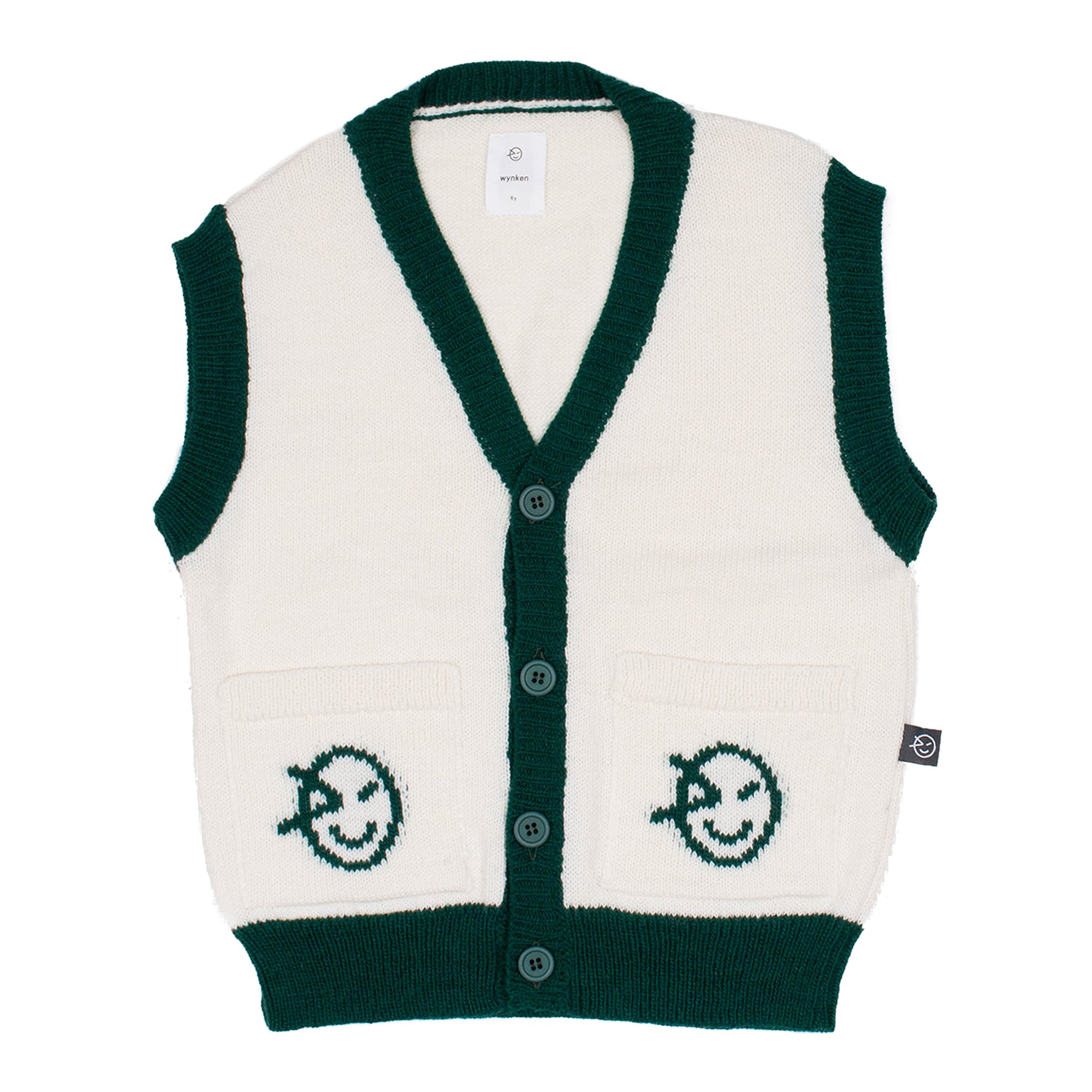 Wynken Ecru and Green Logo Vest