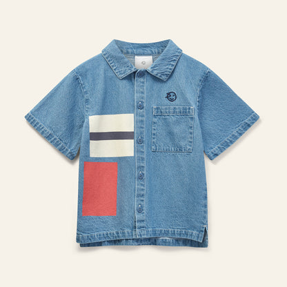 Wynken Setting Sun Navy Kite Block Jean Shirt